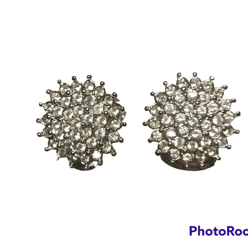 Vintage/Estate Rare Signed Nolan Miller Silver & Diamond Clip Earrings "Unique!"
